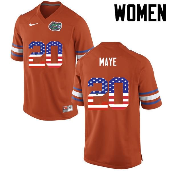 Women's NCAA Florida Gators Marcus Maye #20 Stitched Authentic USA Flag Fashion Nike Orange College Football Jersey XYC3565ET